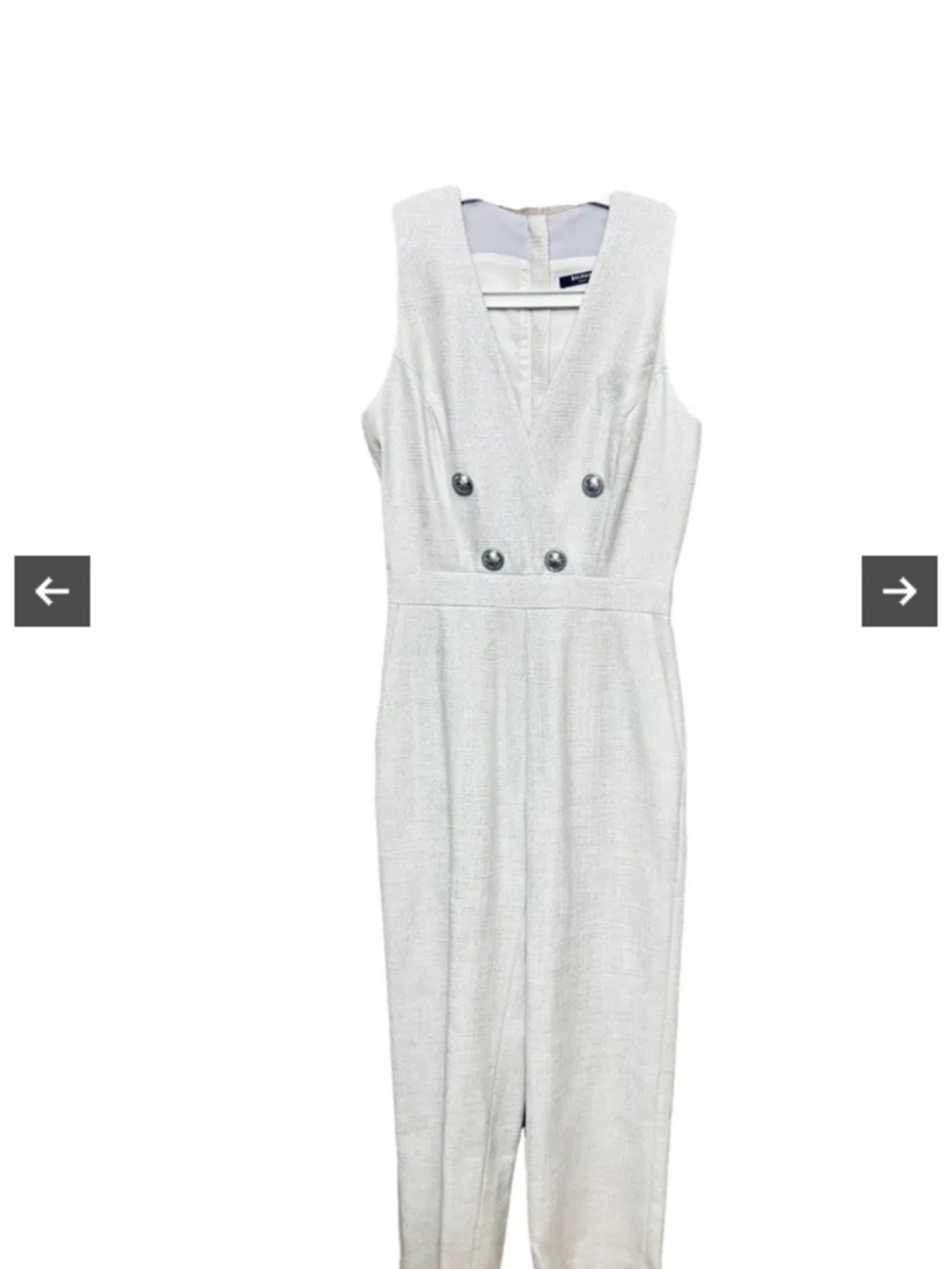 Balmain White Double-Breasted V-Neck Wide-Leg Jumpsuit - Picture 7 of 7